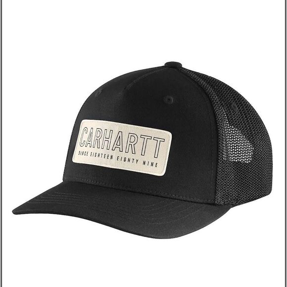 Carhartt Rugged Flex Canvas Mesh-Back 1889 Patch Cap Black OS NWT - Picture 1 of 6